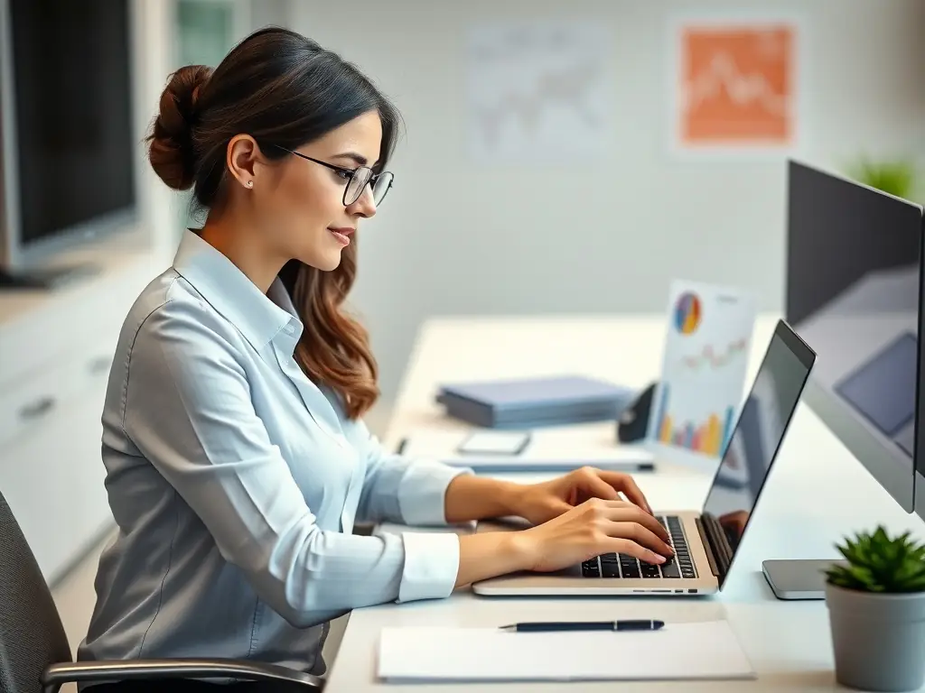 A consultant analyzing data on a laptop screen, representing the analysis phase of a digital marketing project.