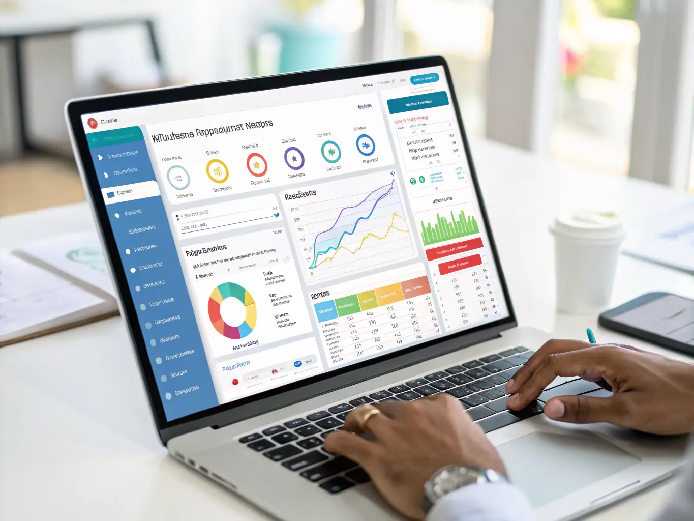 A visual representation of a CRM system interface, showing customer data, sales pipelines, and marketing automation tools.