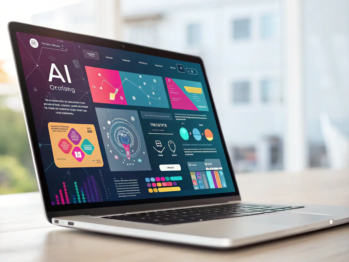 A clean, modern website design showcasing various digital solutions, with icons representing website creation, chatbot development, and CRM implementation.